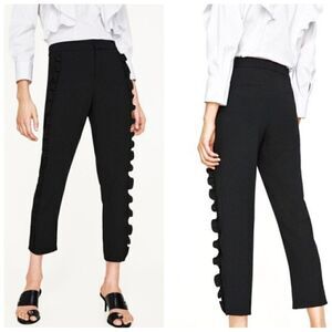 Zara Black Ruffle Sides Details Trousers Pants Size Large